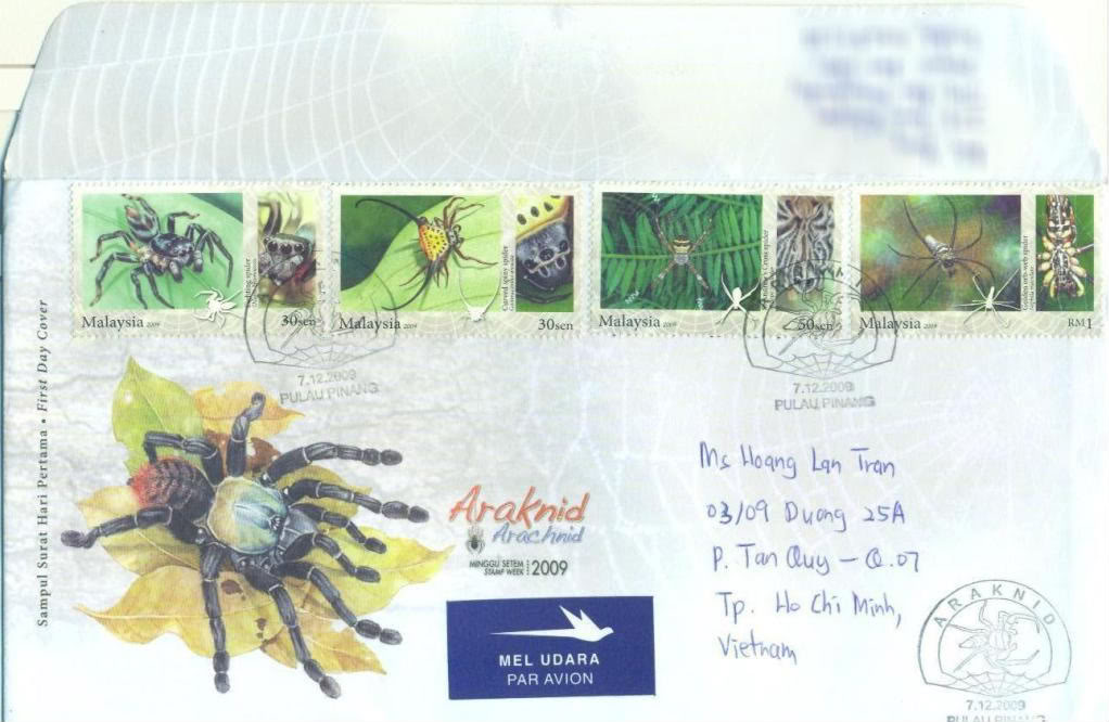 Real-posted FDC Araknid Malaysia 2009